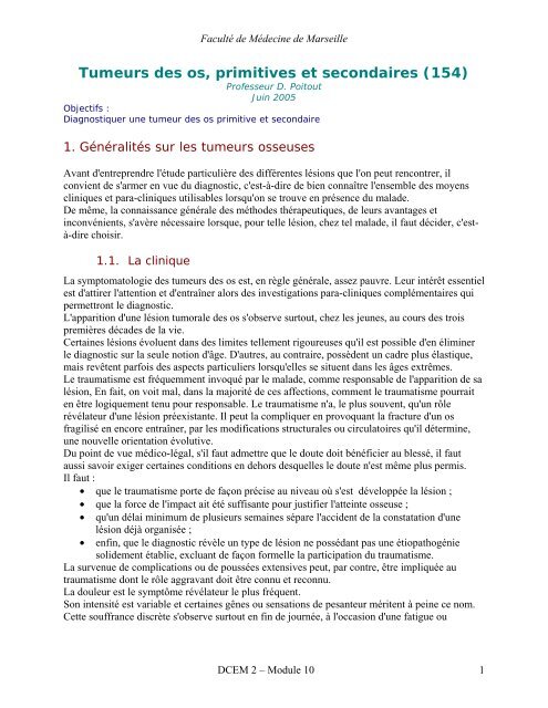 Tumeurs des os, primitives et secondaires (154) - Serveur ...