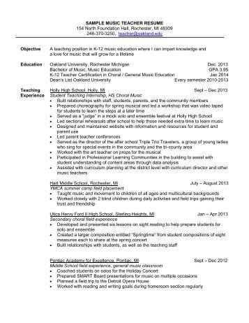 music teacher resume samples
