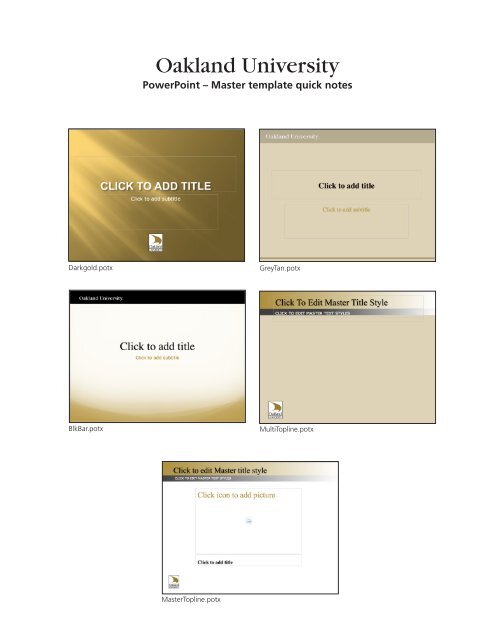 PowerPoint - Master Template Quick Note - Oakland University