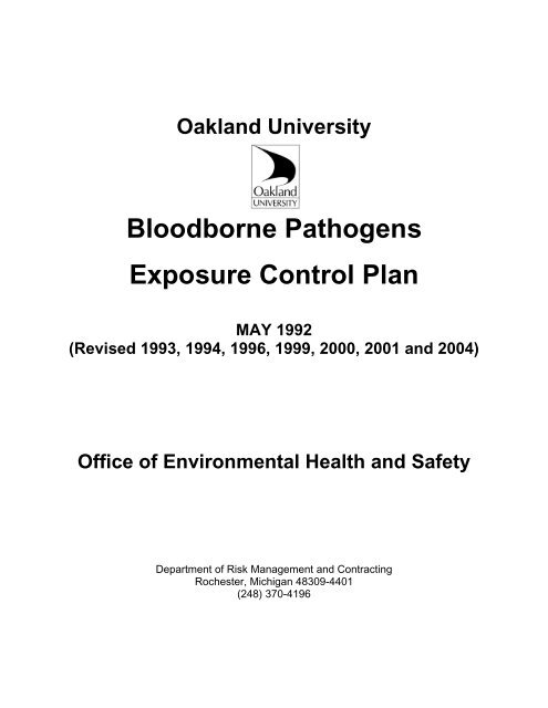 Bloodborne Pathogens Exposure Control Plan - Oakland University