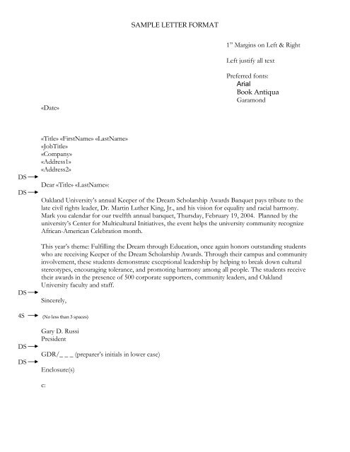 Sample Letter Format Oakland University