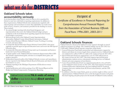 Oakland Schools District Service Report 2012