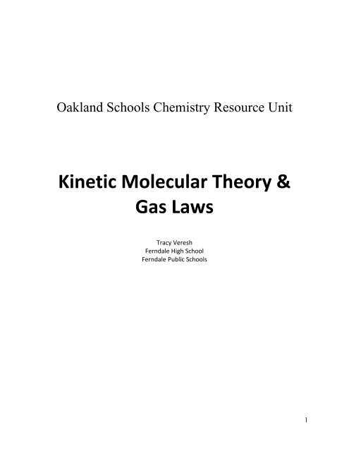 Kinetic Molecular Theory Gas Laws - Oakland Schools