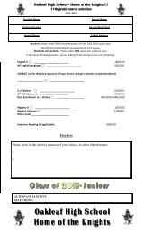 11th Grade Course Selection Sheet - Oakleaf High School