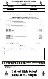 10th Grade Course Selection Sheet - Oakleaf High School