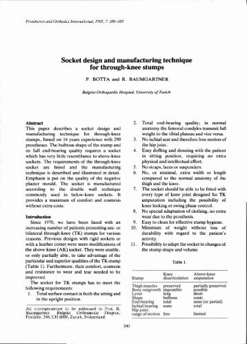 Socket design and manufacturing technique for through-knee stumps