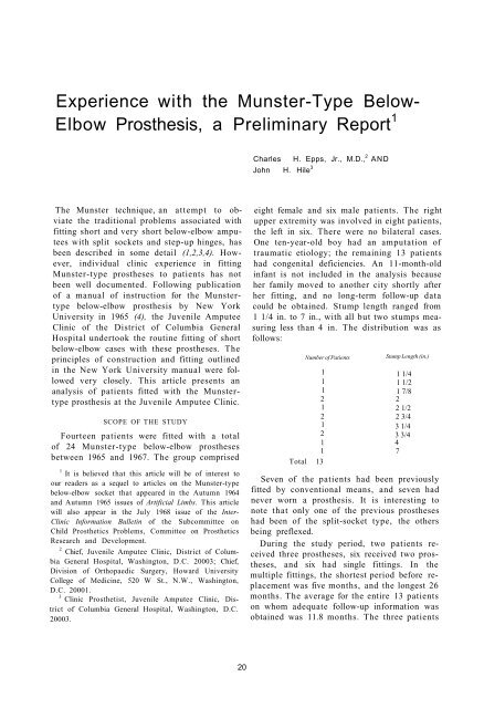 Experience with the Munster-Type Below- Elbow Prosthesis, a ...