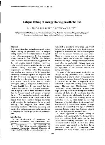 Fatigue testing of energy storing prosthetic feet