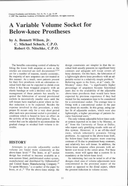 A Variable Volume Socket for Below-knee Prostheses