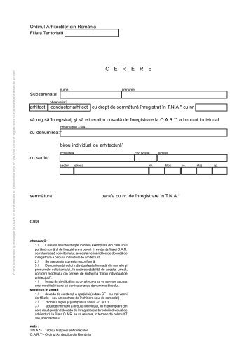 Formulare infiintare birou individual de arhitectura