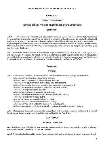 CODUL DEONTOLOGIC AL PROFESIEI DE ARHITECT CAPITOLUL ...