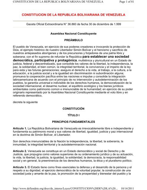 Constitucion De La Republica Bolivariana De Venezuela Oas