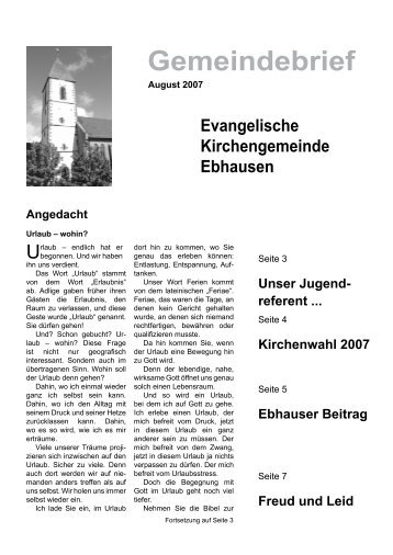Gemeindebrief August 2007 - Ebhausen Kirchengemeinde
