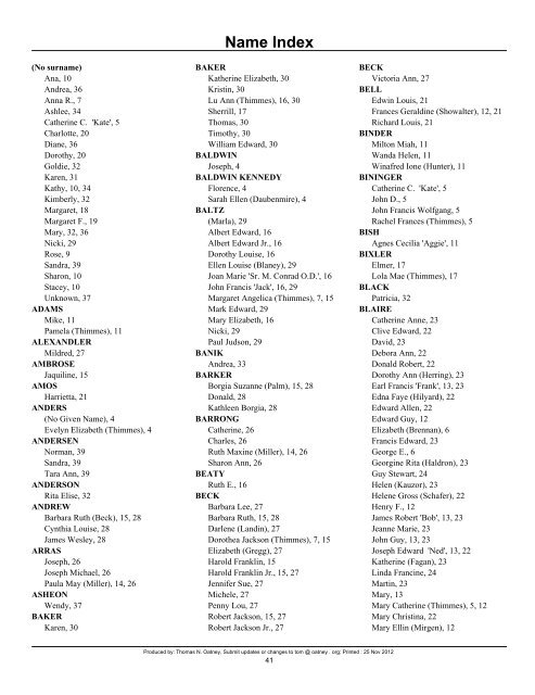 Descendants of Mathias Thoimmes