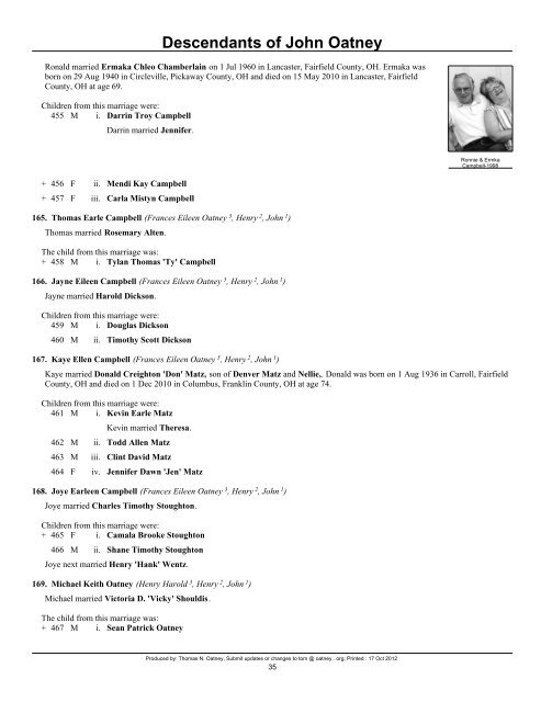 Table of Contents - Oatney Family Genealogy