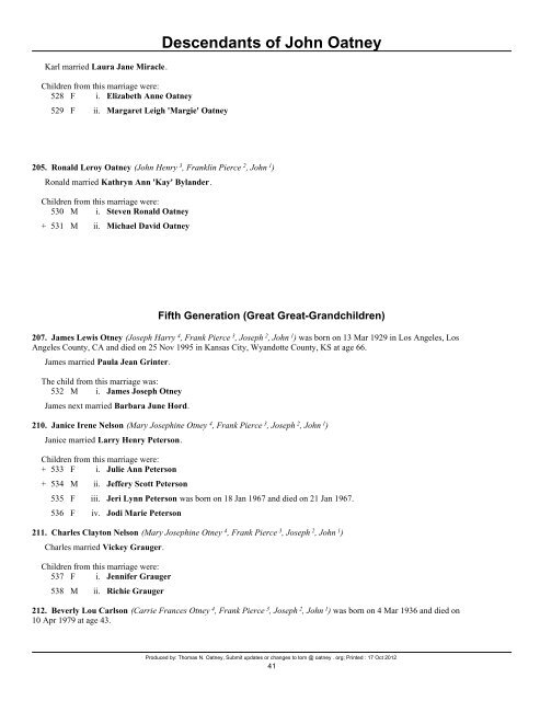 Table of Contents - Oatney Family Genealogy