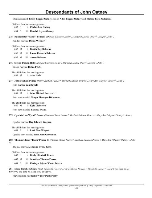 Table of Contents - Oatney Family Genealogy