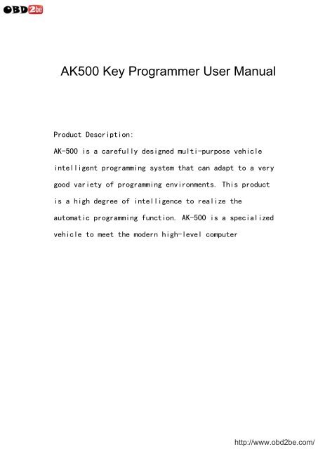 AK500 Key Programmer User Manual - Obd2be.com