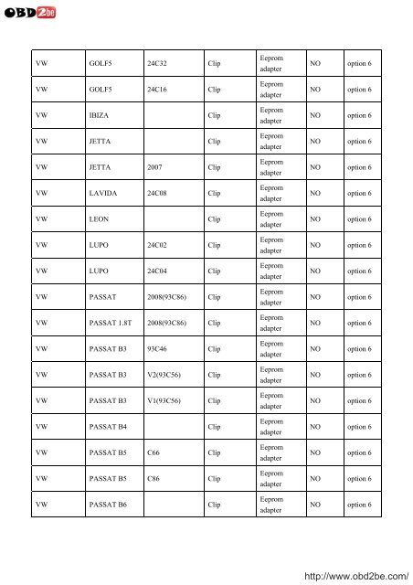 VEHICLE LIST FOR USA PROG - Obd2be.com