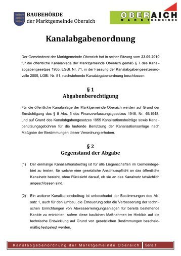 Kanalabgabenordnung - Marktgemeinde Oberaich