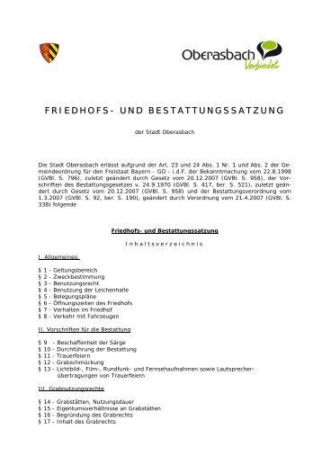 FRIEDHOFS- UND BESTATTUNGSSATZUNG - Oberasbach