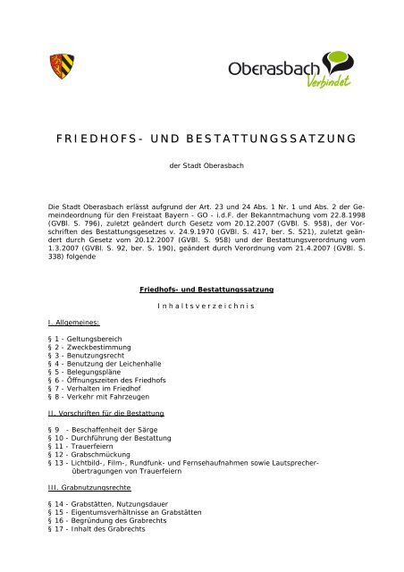 FRIEDHOFS- UND BESTATTUNGSSATZUNG - Oberasbach