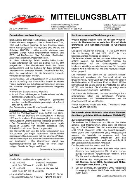 MITTEILUNGSBLATT - Gemeinde Oberbüren