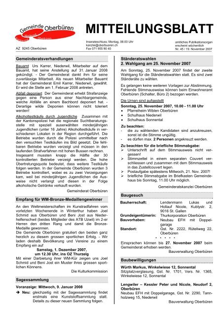 MITTEILUNGSBLATT - Gemeinde Oberbüren