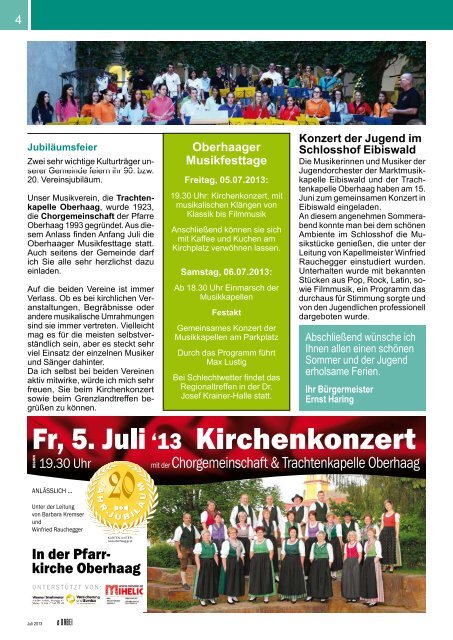 Oberhaager Musikfesttage - Gemeinde Oberhaag