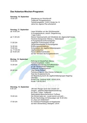 Das Hubertus-Wochen-Programm: - Der Oberharz