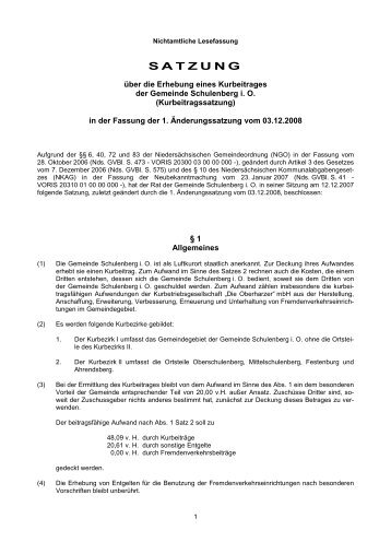Kurbeitragssatzung Schulenberg Lesefassung ab ... - Der Oberharz