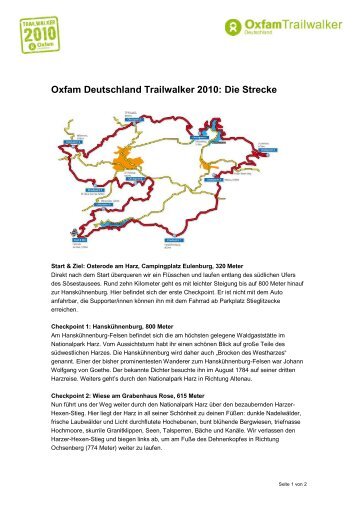 StreckenfÃ¼hrung des Oxfam Trailwalker - Der Oberharz