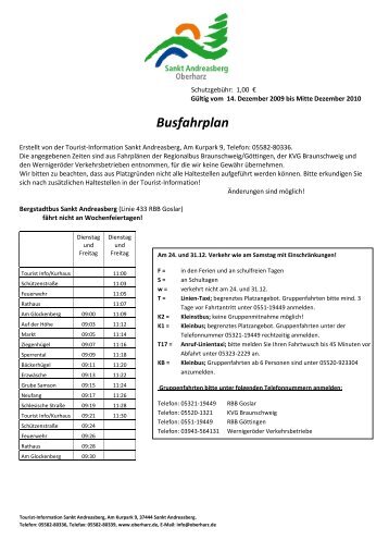 Busfahrplan - Der Oberharz