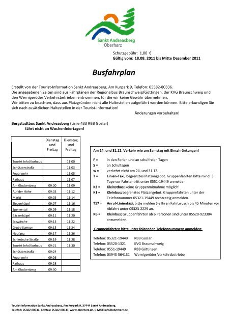 Busfahrplan - Der Oberharz