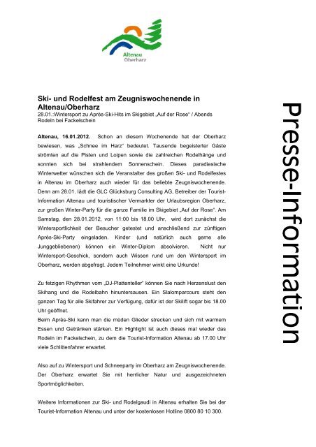 Ganze Pressemitteilung lesen (PDF) - Der Oberharz