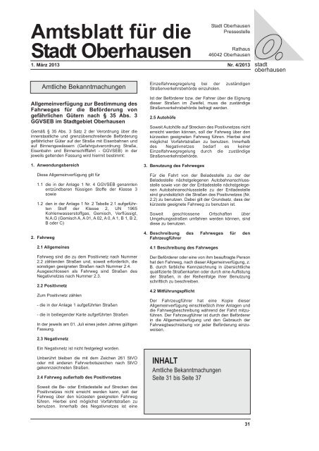 Amtsblatt für die Stadt Oberhausen - in Oberhausen