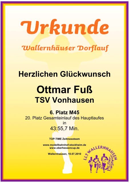 Urkunde 10 km - Oberhessen Cup