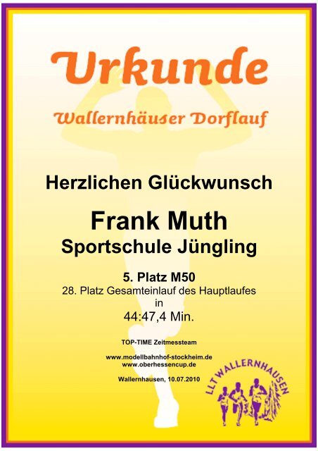 Urkunde 10 km - Oberhessen Cup