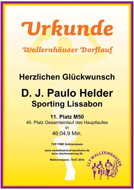 Urkunde 10 km - Oberhessen Cup