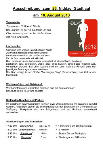 Ausschreibung zum 26. Niddaer Stadtlauf am 10 ... - Oberhessen Cup