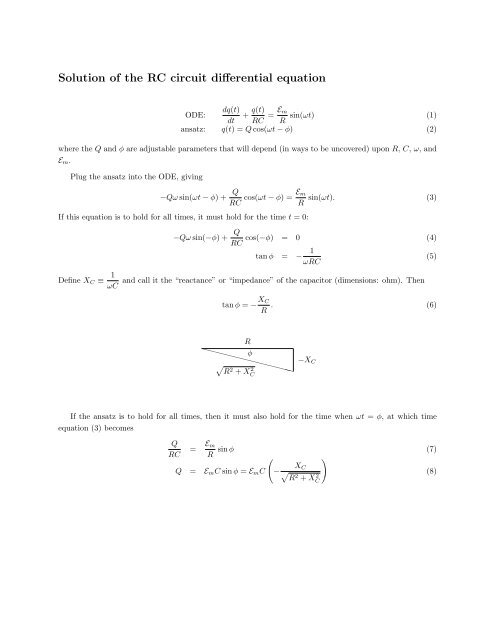 Solution Of The Rc Circuit Differential Equation Solution Of The Rc Circuit Differential Equation