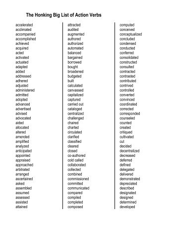 The Honking Big List of Action Verbs