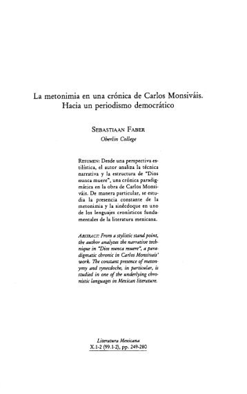 La metonimia en una cr6nica de Carlos Monsivais ... - Oberlin College