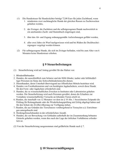 Satzung Ã¼ber die Erhebung einer Hundesteuer - in der Stadt ...