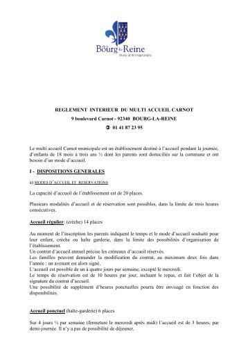 reglement creche multi accueil carnot - Bourg-la-reine