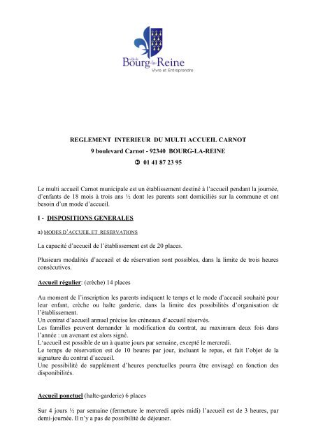 reglement creche multi accueil carnot - Bourg-la-reine