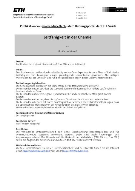 Leitfahigkeit In Der Chemie Educeth Eth Zurich