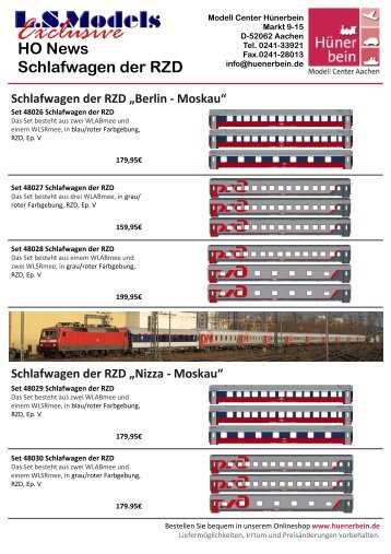 LS Models RZD Schlafwagen - Modell Center Hünerbein