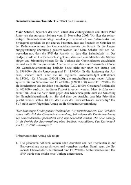 Protokoll vom 9. Dezember 2003 - Gemeinde Oberrohrdorf