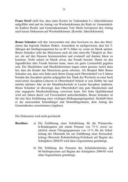 Protokoll vom 9. Dezember 2003 - Gemeinde Oberrohrdorf